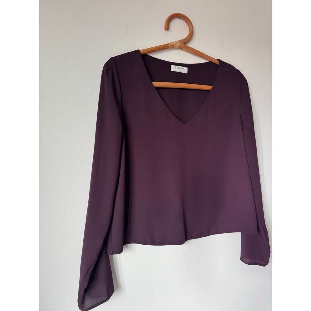 BABATON Aritzia Murphy V-Neck Long Sleeve Crop Blouse in Noble Burgundy M $80 - Picture 5 of 10